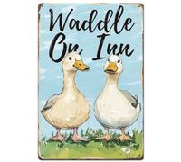 SUPERDANT Cute Duck Metal Signs Waddle On Inn Tin Sign Farm Animals Wall Plaques Vintage Poster Art for Man Cave Living Room Farmhouse Cafe Pub Garden Home Retro Decor