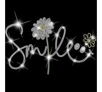 SUPERDANT Daisy Crystal Rhinestone Iron on Transfer Smile Glitter Rhinestone Applique Patches DIY Transfer Decal for Clothing T-Shirt Hoodies Jackets Bag Pillows 12.6x9.4in