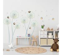 SUPERDANT Dandelion Bee Wall Sticker Wild Plants Wall Decal Colorful Bees Vinyl Wallpaper Art Decor for Girls Baby Nursery Bedroom Playroom Home Decoration