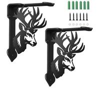 SUPERDANT Deer Head Shelf Brackets 2Pcs 8.3x6.8 Inch/21x17.2cm Unique Decorative Metal Wall Brackets with Sturdy Iron Construction for Bookshelves and Balcony Display Black