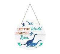 SUPERDANT Dinosaur Inspirational Quotes Wood Hanging Sign Plaque Let The World Hear You Roar Wooden Door Rustic Dinosaur Wall Art Sign for Boys Bedroom Playroom Decor 30x30x0.05cm