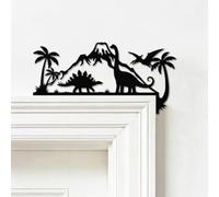 SUPERDANT Dinosaur Metal Door Topper 11.81x5.91Inch/30x15cm Iron Volcano Jurassic Prehistoric Entryway Sign Matte Black Metal Decor for Home Door Frame Bathroom Office Black