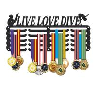 SUPERDANT Diving Medal Hanger Live Love Dive Medals Holder Personalised Award Black Metal Rack Wall Mount Sports Hanging 4 Rows 20 Hangers Upgrade Non-slip Hooks Gifts for Female Diving Athletes