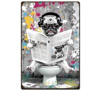 SUPERDANT Dog Reading a Newspaper Metal Signs Scrawl Tin Sign Vintage Tin Signs Abstract Wall Art Funny Retro Decor for Restroom Toilet Bar Club Man Cave 30x20cm