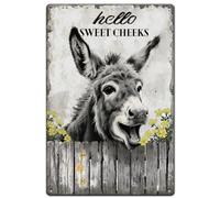 SUPERDANT Donkey Tin Signs Funny Quote Hello Sweet Cheeks Metal Tin Sign Poster Farmhouse Bathroom Vintage Art for Home Toilet Washroom Garage Man Cave Farm Animal Country Wall Decor Plaque