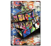 SUPERDANT Doodle Magic Cube Street Metal Sign Graffiti Tin Signs Modern Wall Plaques Iron Poster Art for Man Cave Decoration Home Living Room Bedroom Playroom Bar Dorm Cafe Pub Vintage Decor