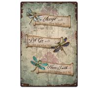 SUPERDANT Dragonfly Metal Signs Inspirational Quotes Tin Sign Accept What Is Tin Signs Metal Wall Plaque for Home Living Room Bedroom Bar Club Men Cave Wall Art Decor