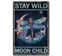 SUPERDANT Dragonfly & Moon Wall Art Sign Vintage Decor for Living Room, Bedroom, Bar, Man Cave - Retro Metal Sign, 30x20cm/11.8x7.8in