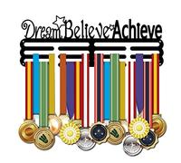 SUPERDANT Dream Believe Achieve Medal Hangers Stars Medal Holder Personalised Medals Display Rack for Wall Black Iron Wall Mounted Medals Hooks for Kids Sports Gifts