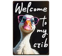 SUPERDANT Dumb Duck Welcome to my Crib Metal Tin Sign Vintage Farm Decor | Cute Animal Pattern,Iron Material,Wall Plaques,Iron Poster,For Nursery,Baby Room,Bedroom,Living Room,Man Cave,Ideal Gift