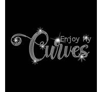 SUPERDANT Enjoy My Curves Iron on Rhinestones Motivational Text Crystal Heat Transfer Stickers Proud Women Iron on Decals Bling Patches for T-Shirt Clothing Tote Bag Jackets DIY Art Craft Gifts