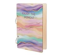SUPERDANT Enjoy the Moment Greeting Card Holder Planning Book Organizer Wooden Loose Leaf Binder Watercolor Waves Photo Album 2-Rings Cover Wedding Planner Keeper Keepsake Gifts Cover Binder