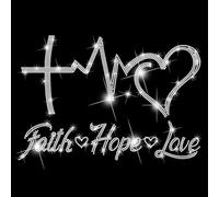 SUPERDANT Faith Hope Love Iron on Transfer Inspirational Text Crystal Heat Transfer Stickers Hotfix Rhinestone Decal Diamonte Iron on Patch for T-Shirt Clothing Tote Bag DIY Art Craft