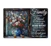 SUPERDANT Family Metal Tin Sign Vintage Flowers and Butterflies Metal Sign Text Poster Wall Decor Funny Retro Metal Poster for Kitchen Livingroom Home Bedroom Retro Metal Decor Indoor Decor