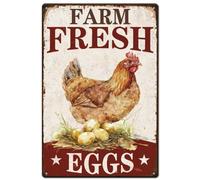 SUPERDANT Farm Fresh Eggs Metal Signs Chicken and Egg Tin Sign Chicken Coop Wall Plaques Funny Signs and Plaque Metal Vintage Wall Art for Farm Kitchen Man Cave Vintage Decor