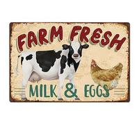 SUPERDANT Farm Fresh Tin Sign Cow Chicken Metal Tin Signs Kitchen Metal Sign Milk and Eggs Funny Signs and Plaques Vintage Metal Wall Art Bar Sign Home for Kitchen Pantry Farmhouse Wall Decoration