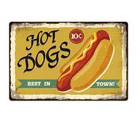 SUPERDANT Fast Food Metal Signs Hot Dogs Best in Town Tin Signs Kitchen Wall Plaques Funny Poster Art for Man Cave Kitchen Fast Food Festaurant Outdoor Vintage Decor