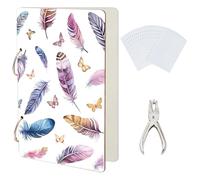 SUPERDANT Feather and Butterfly Greeting Card Organizer Greeting Card Binder Wooden Cards Keeper Binder Post Cards Album with 2-Rings Punch and 20 Pockets 24x16cm
