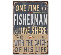 SUPERDANT Fisherman Tin Sign Fishing Tackle Metal Signs Vintage Country Art Sign Funny Signs and Plaque Vintage Wall Art Poster for Kitchen Dining Room Bar Metal Plaque Outdoor
