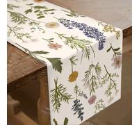 SUPERDANT Floral and Herb Table Runner Grass Flower Table Decor Natural Polyester Runners Coffee Kitchen Cabinet Runner Elegant Doilies for Furniture Centerpiece Tables Decorations 33x183cm