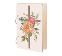 SUPERDANT Floral Cross Greeting Card Organizer Monthly Planner Wedding Journal Flowers Cards Keeper Planner Card Holder Black Wooden Loose Leaf Photo Album with 2-Rings Birthday Gift