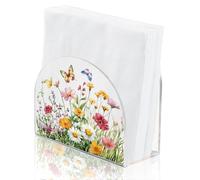 SUPERDANT Flower Clusters Napkin Holder Acrylic Butterfly Paper Napkin Holder Freestanding Tissue Box Dispenser for Kitchen Table Cocktail Napkin Holder for Restaurant Banquet Café 12.5x5x10.5CM
