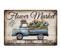 SUPERDANT Flower Market Metal Tin Sign Truck Vintage Sign Colorful Retro Wall Decor Funny Metal Poster Wall Art Poster for Flower Shop Market Home Garden Indoor Outdoor Decor Gifts