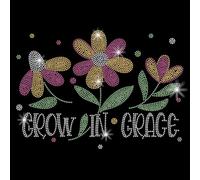 SUPERDANT Flowers Crystal Rhinestone Iron on Transfer Applique DIY Transfer Decal Grow in Grace Glitter Rhinestone Pattern Decoration for T-Shirt Bag Pillows Jackets 29.7x21CM