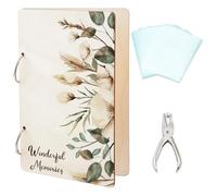 SUPERDANT Flowers Leaves Wonderful Memories Greeting Card Organizer Set Flowers Wooden Card Keeper Binder Suit Holder Book with 2-Ring 20 Inner Pocket and Punch for Birthday Wedding 24x16cm