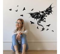 SUPERDANT Flying Dragon Flying Birds Wall Stickers, Dragon Vinyl Wall Decals, Rustic Adhesive DIY Vinyl Art Decorations for Children's Room Bedroom Living Room Large Size Home Decor