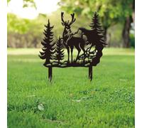 SUPERDANT Forest Deer Garden Decor Animal Metal Outdoor Plaque Ornament Black Silhouette Outdoor Decor Trees Metal Courtyard Lawn Patio Yard Decorative Art Gifts 30x27.5cm