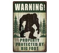 SUPERDANT Forest Sasquatch Metal Signs Funny Warning Tin Signs Property Protected by Big Foot Wall Plaques Iron Poster Art for Man Cave Home Garden Bedroom Bar Pub Vintage Decor