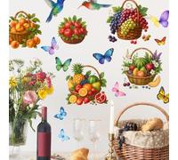 SUPERDANT Fruit Vegetable Basket and Birds Wall Stickers Grapes Watermelon Peach Pineapple Wall Decals Walls Art Stickers DIY Vinyl Decor Natural Decals Art Decor for Living Room Fruit Shop Kitchen