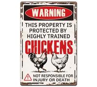 SUPERDANT Funny Chicken Coop Metal Signs Warning Property Protected by Chickens Tin Signs Pre-Drilled Metal Sign for Home Farmhouses Gardens Fences Indoor Outdoor Decor Gift 30x20cm