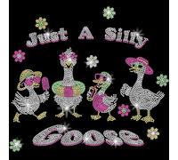 SUPERDANT Funny Geese Iron on Rhinestones Just A Silly Goose Crystal Heat Transfer Stickers Cute Animal Iron on Decals Rhinestone Patches for T-Shirt Clothing Tote Bag Jackets DIY Art Craft Gifts
