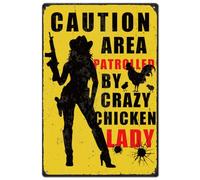 SUPERDANT Funny No Trespassing Metal Signs Warning Tin Signs Caution Area Patrolled By Crazy Chicken Lady Wall Plaques Garage Yard Fence Vintage Decor for Farm Garden Home Man Cave Gift