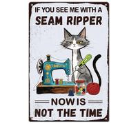 SUPERDANT Funny Sewing Cat Metal Sign Vintage Tin Sign 30x20cm Pre-Drilled Wall Decor For Sewing Room Craft Room Home Studio And Living Room Decor