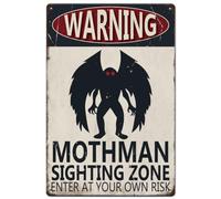 SUPERDANT Funny Warning Metal Signs Mothman Tin Signs Mothman Sighting Zone Wall Plaque Iron Art Poster Hanging Plaques for Home Bar Restaurant Cafe Vintage Decor Housewarming Gift