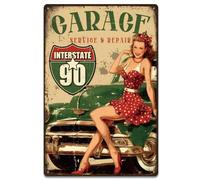 SUPERDANT Garage Pin Up Metal Signs Service Repair Tin Signs Interstate 90 Wall Plaques Funny Iron Poster Art for Man Cave Garage Home Living Room Bedroom Bar Pub Vintage Decor