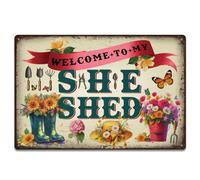 SUPERDANT Garden Tools Metal Signs Flowers Tin Sign Welcome to My She Shed Metal Wall Plaques Funny Poster Vintage Art Decor for Garden Shed Living Room Retro Decoration Gardening Lover Gifts
