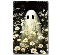 SUPERDANT Ghost Daisy Tin Signs Retro Flower Metal Poster Iron Wall Decoration Rectangle Signs for Halloween Bedroom Living Room Entrance Corridor Home Cafe Bar Wall Art 30cm x20cm