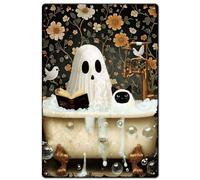 SUPERDANT Ghosts and Cat in the Bath Metal Tin Sign Retro Ghost of Reading Poster Decorative Wall Art Plaque for Bedroom Man Cave Coffee Bar Decor Pub Garage Wall Decoration Housewarming Gift