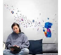 SUPERDANT Girl Blowing Dandelion Wall Sticker Music Notes Wall Decals Watercolor Peel and Stick Vinyl Art Decals Music Studio Decor for Home Livingroom Bedroom Office Nursery Decoration