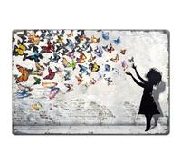 SUPERDANT Girl with Butterfly Metal Signs Banksy Graffiti Iron Poster