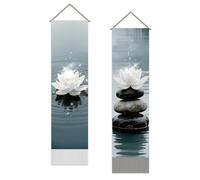 SUPERDANT Glitter Lotus Tapestry Spiritual Wall Tapestry Meditation Lotus Wall Art Tapestries Walls Blanket 2 Long Tapestries Walls Hanging with Tassel for Living Room Yoga Room 130x33cm