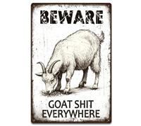 SUPERDANT Goat Reminder Tin Signs Beware Goat Shit Everywhere Retro Metal Poster Plaque Vintage Text Sign Decorative for Farmhouse Farm Rural Sheepfold Indoor Outdoor Wall Art Gifts 20x30CM