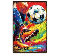 SUPERDANT Graffit Soccer Metal Signs Sports Tin Sign Soccers Silhouette Wall Art Plaque Colorful Poster Decor for Bedroom Boys Room Living Room Soccer Field Man Cave Retro Signs Decoration