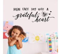 SUPERDANT Grateful Heart Wall Stickers Text Wall Decals Walls Art Stickers DIY Vinyl Decor Heart Shape Decals Art Decor for Home Office Classroom Counseling Room 96x30cm