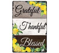 SUPERDANT Grateful Thankful Blessed Signs Lemon Metal Poster Iron Wall Decoration Rectangle Signs for Bedroom Living Room Entrance Corridor Home Cafe Bar Wall Art 30cm x20cm