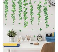 SUPERDANT Green Vines Wall Stickers Fallen Leaves Wall Decals Hanging Vine Wall Sticker Natural Green Plants Art Murals Vinyl Wallpaper for Living Room Bedroom TV Background Wall Decor